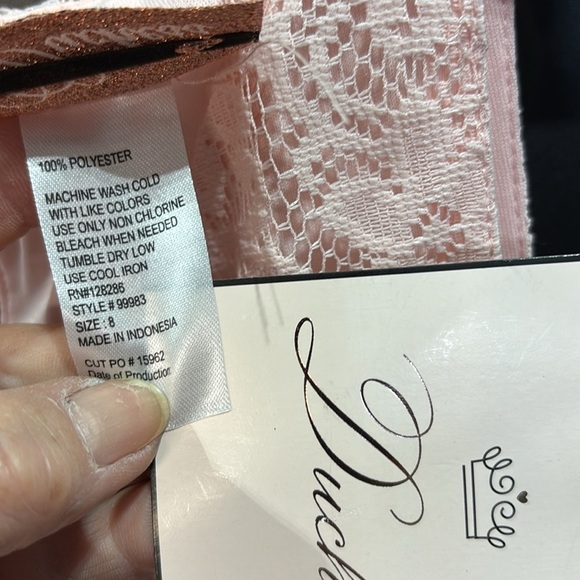 Duchess Lace Overlay, lined, bow front, keyhole button back,sleeveless dress - Picture 8 of 8